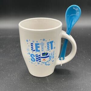 Let It Snow Holiday Ceramic Coffee Mug & Blue Spoon